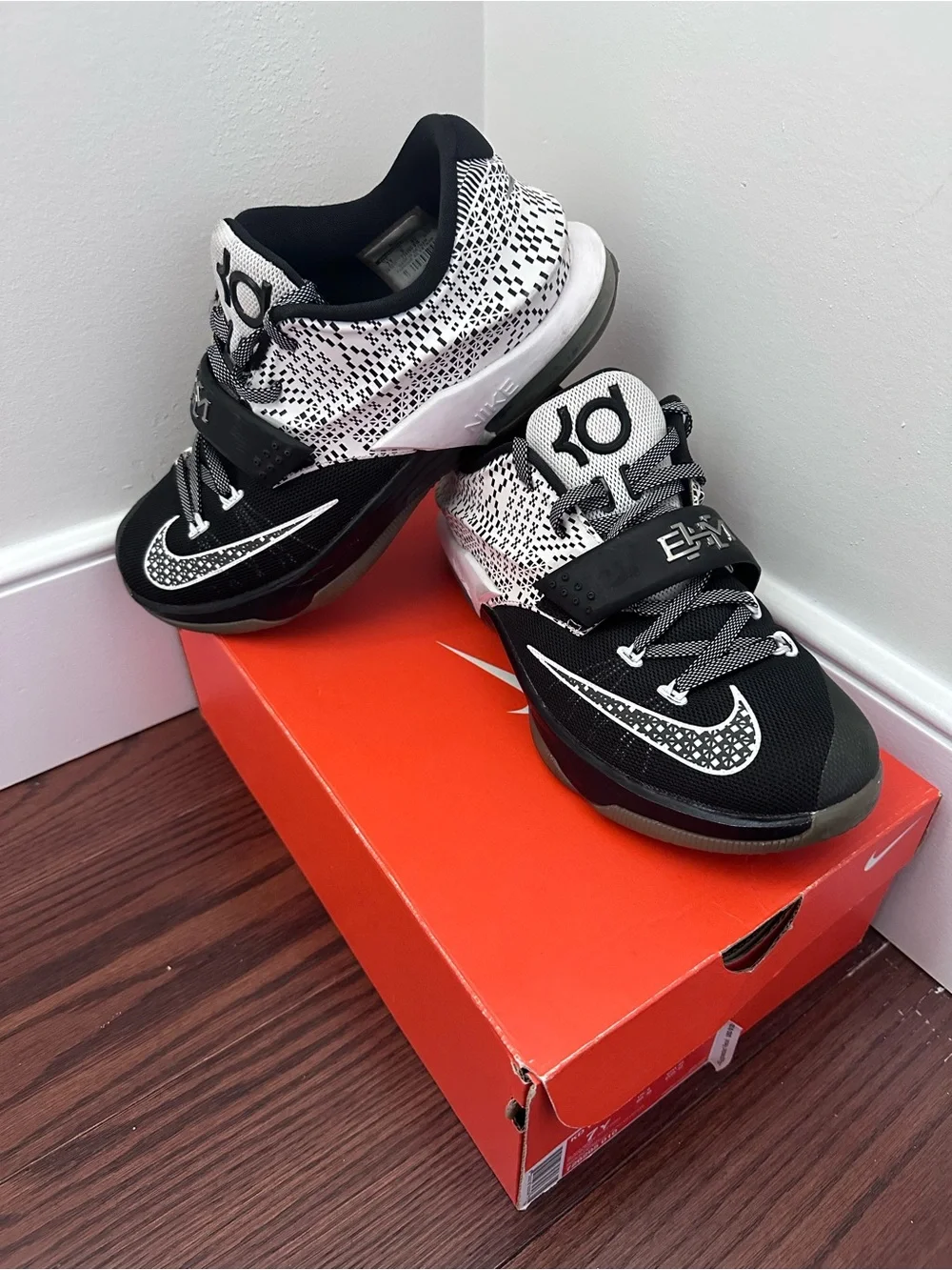 Nike Kids Black and White KD VII BHM Basketball Sneakers